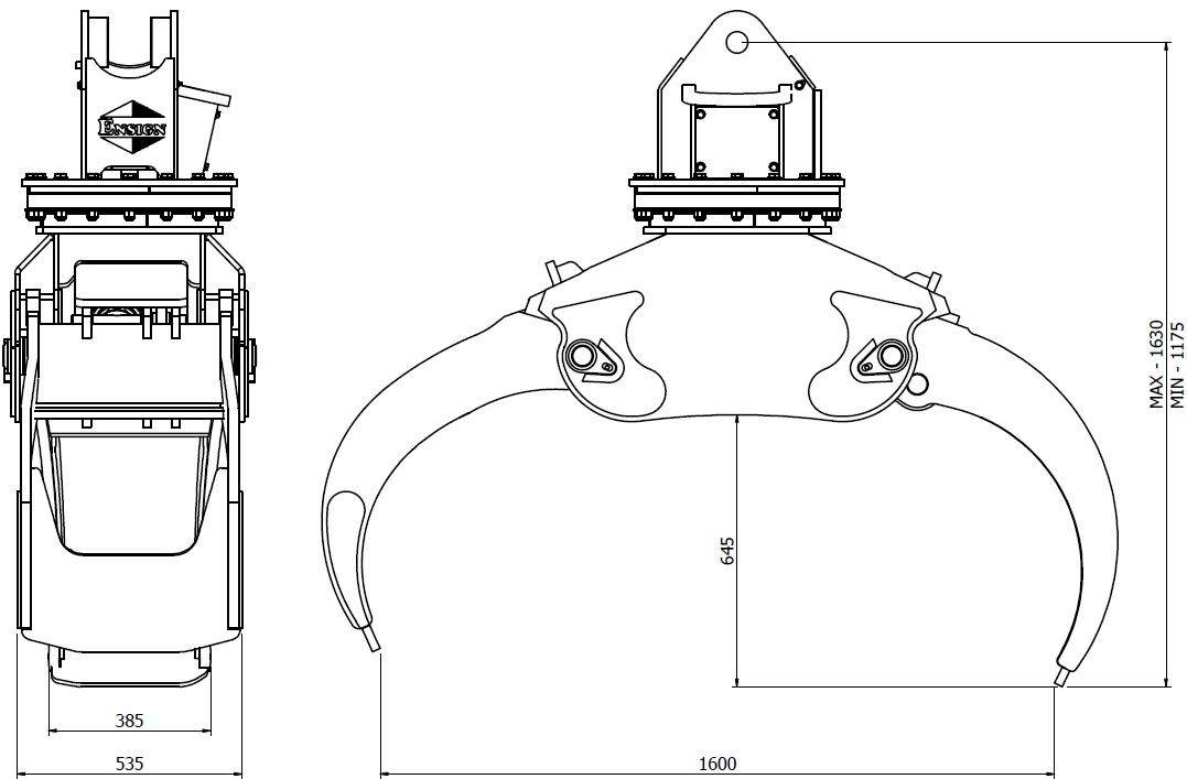 Diagram of Rotating Log Grapple 12t 1600