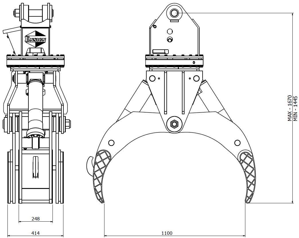 Diagram of Rotating Log Grapple 12T 1100