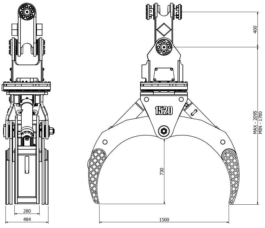 Diagram of Rotating Log Grapple 1520 IH