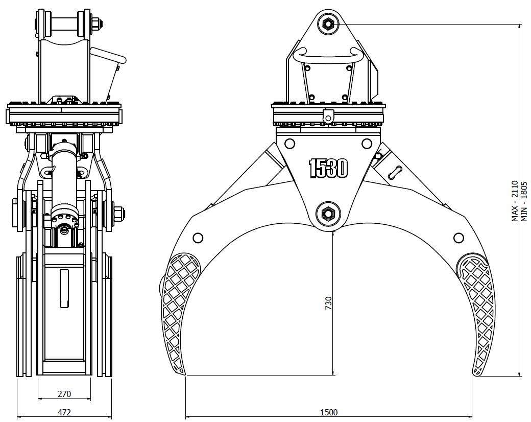 Diagram of Rotating Log Grapple 1530