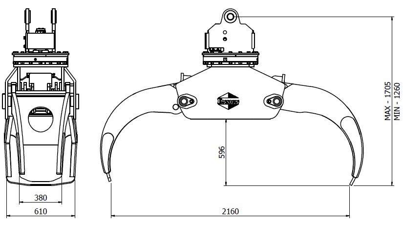 Diagram of Rotating Log Grapple 15t 2200