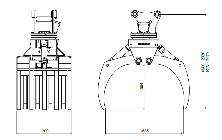 Diagram of Rotating Log Grapple 20T 1600W Fixed Top