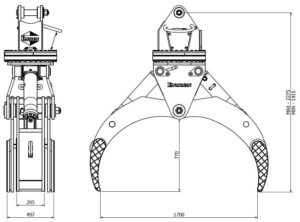 Diagram of Rotating Log Grapple 40t 1700