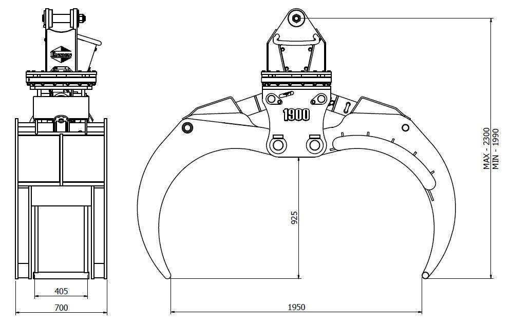 Diagram of Rotating Log Grapple 20t 1900