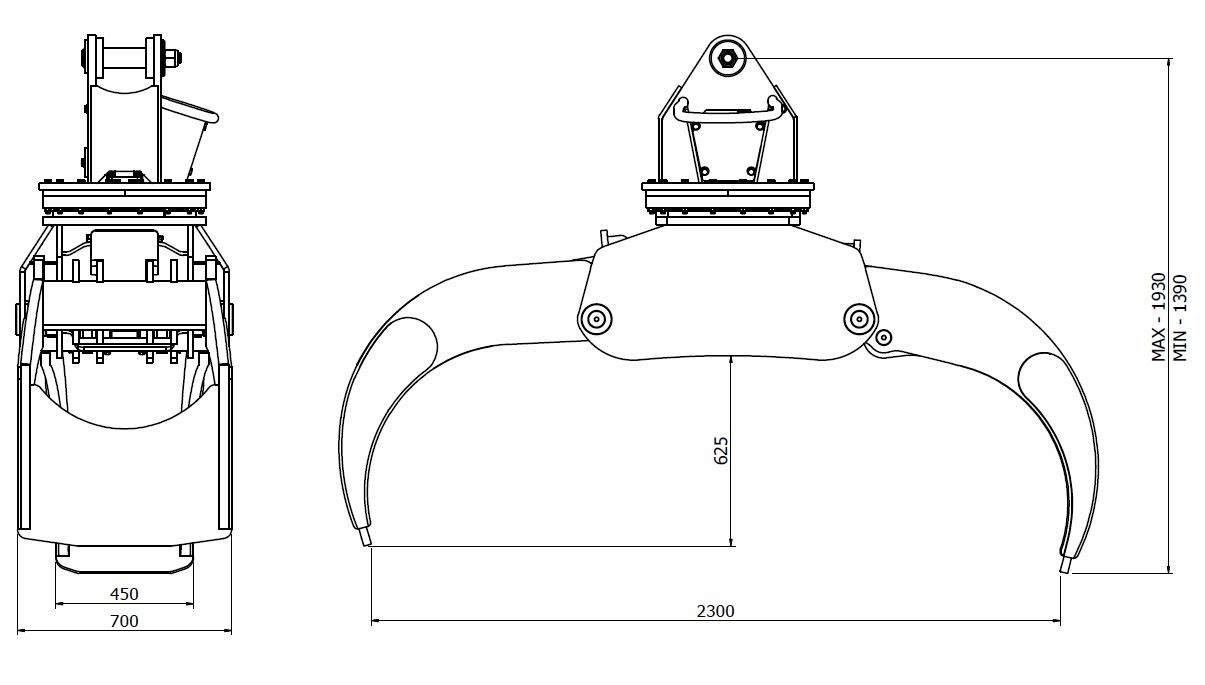 Diagram of Rotating Log Grapple 20T 2300