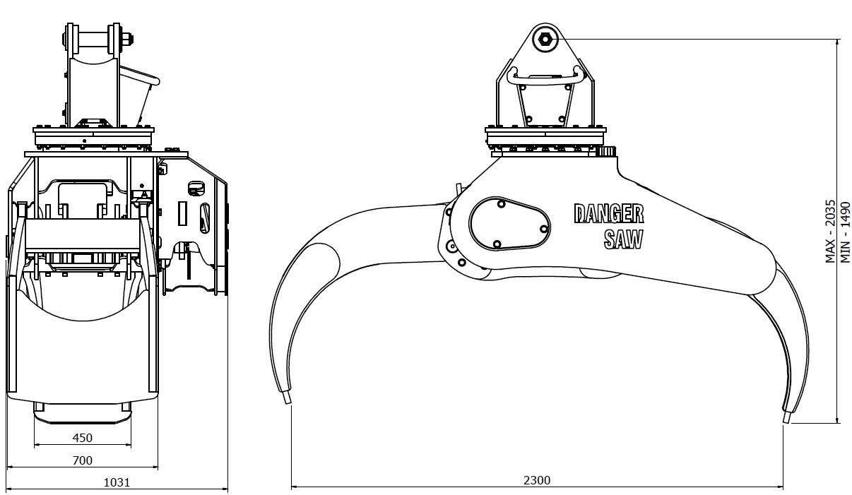 Diagram of Rotating Log Grapple 20T 2300s