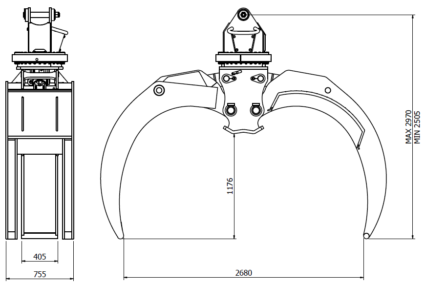 Diagram of Rotating Log Grapple 30t 2680