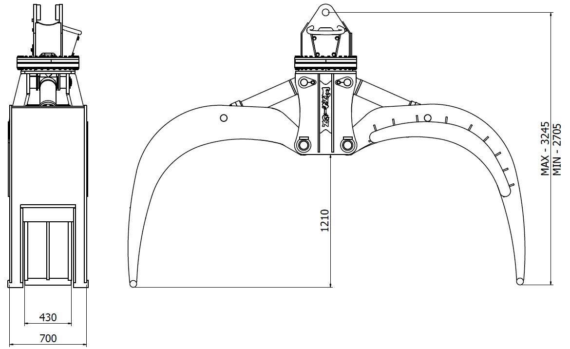 Diagram of Rotating Log Grapple 30t 3000