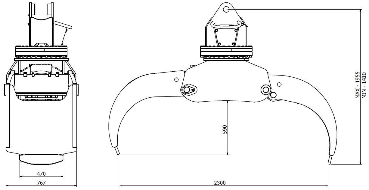 Diagram of Rotating Log Grapple 30t 2300