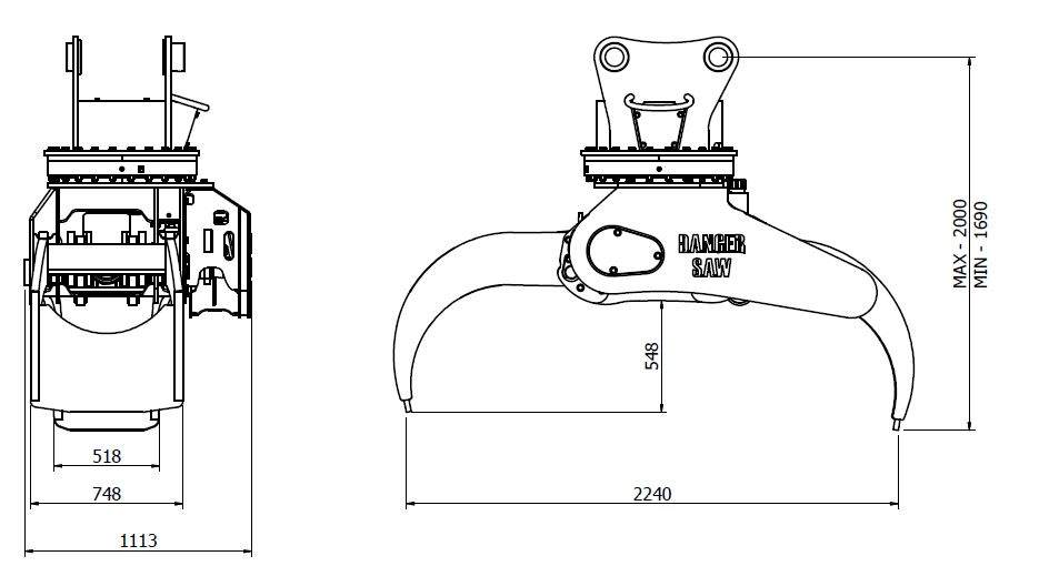 Diagram of Rotating Log Grapple Fixed Top 30t 2300s