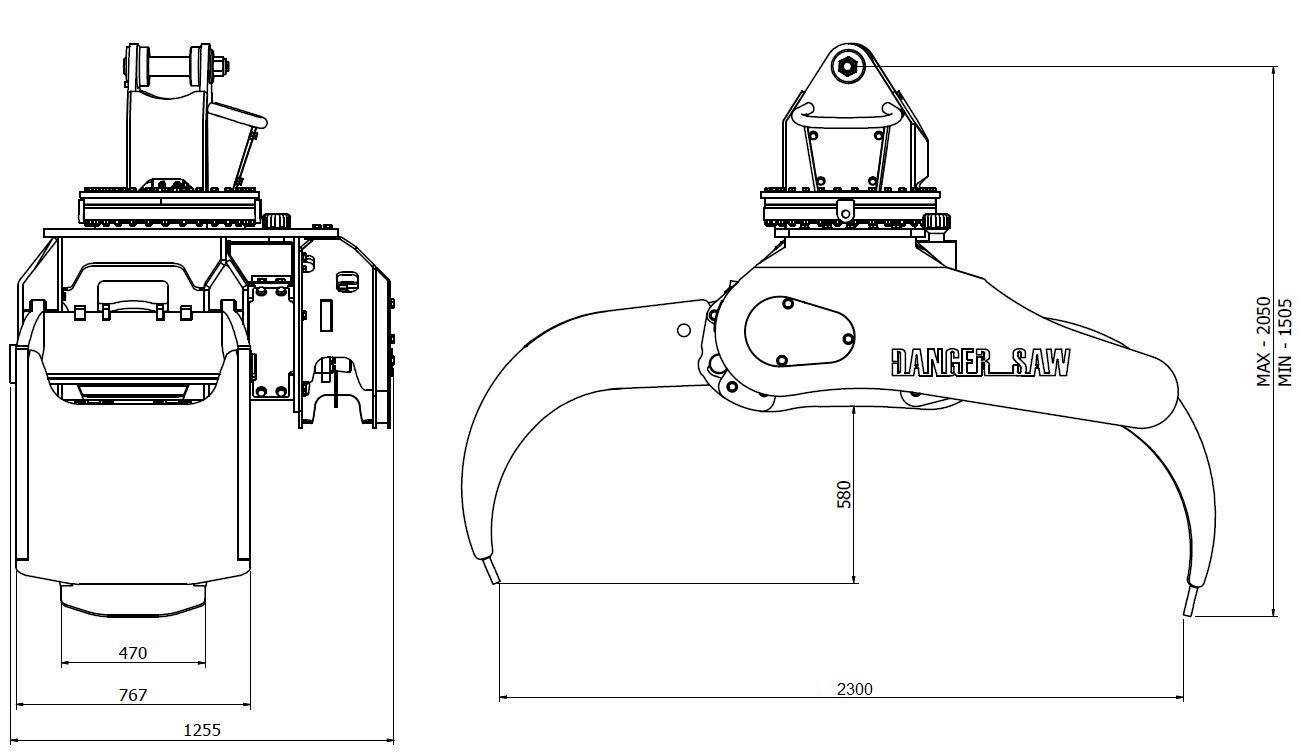 Diagram of Rotating Log Grapple Fixed Top 30t 2300s