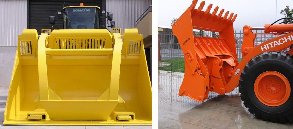 Left: Clamp Bucket. Right: Multi-Purpose 4-in-1 Bucket.