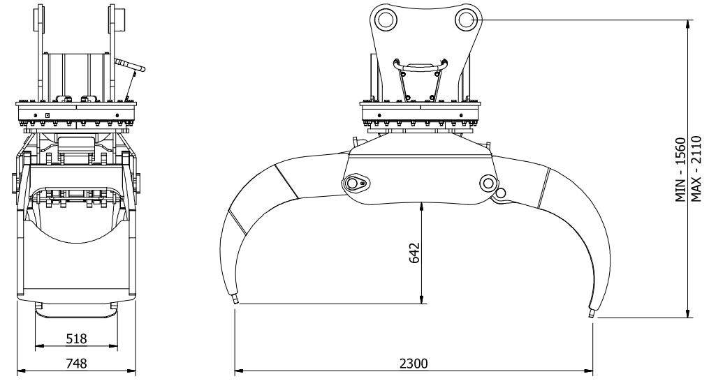 Diagram of Rotating Log Grapple FTR 30t 2300